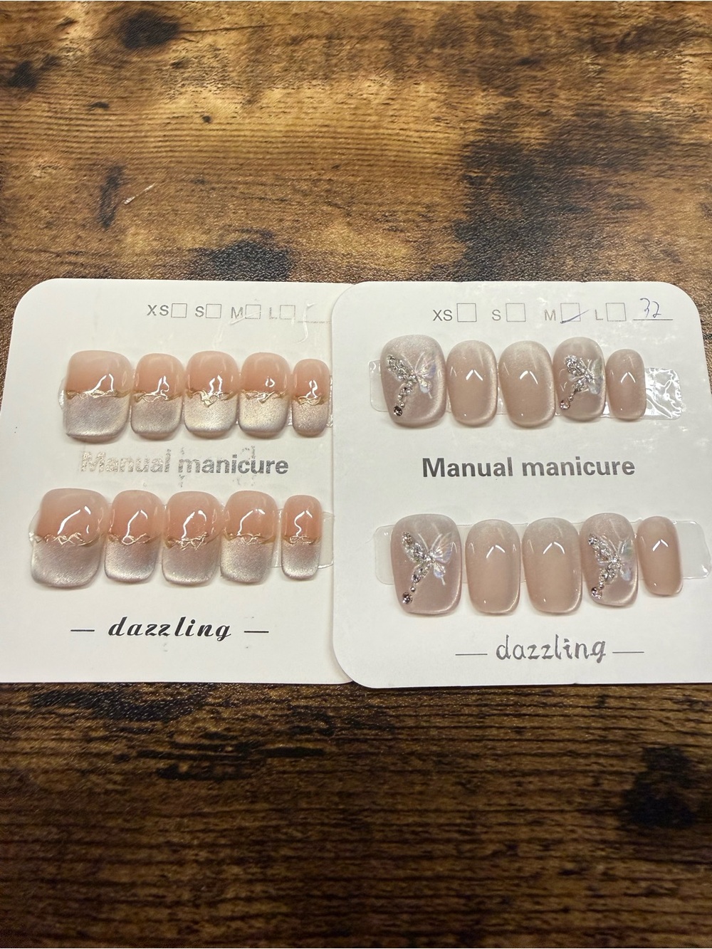 2-Piece Press-On Nail Set Bundle – Nude Blush Butterfly & Pearl French Tips - M